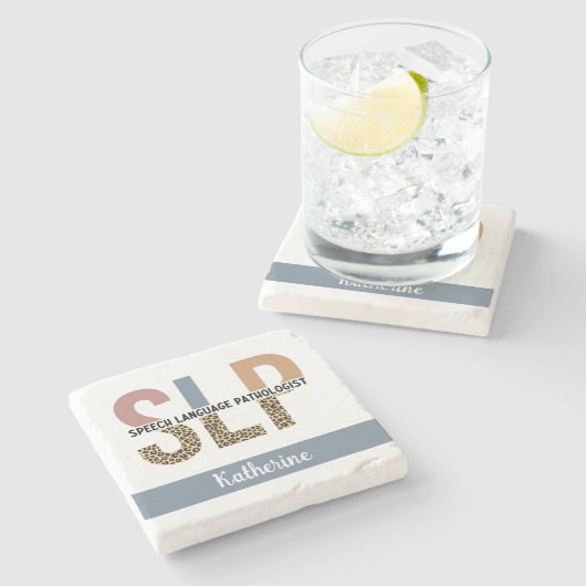 Aangepaste SLP Speech Patholoog Leopard Print Stenen Onderzetter (Zijkant)