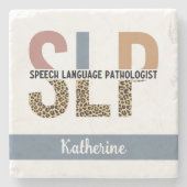Aangepaste SLP Speech Patholoog Leopard Print Stenen Onderzetter (Voorkant)