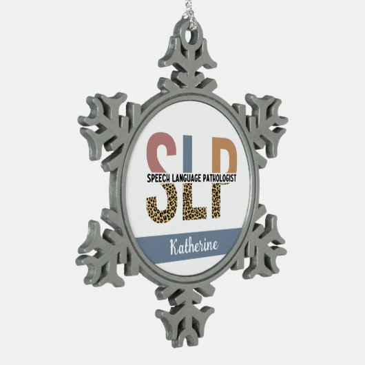 Aangepaste SLP Speech Patholoog Leopard Print Tin Sneeuwvlok Ornament (Links)