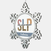 Aangepaste SLP Speech Patholoog Leopard Print Tin Sneeuwvlok Ornament (Rechts)