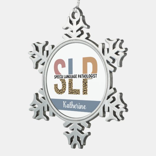 Aangepaste SLP Speech Patholoog Leopard Print Tin Sneeuwvlok Ornament (Rechts)