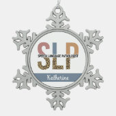 Aangepaste SLP Speech Patholoog Leopard Print Tin Sneeuwvlok Ornament (Voorkant)