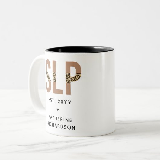 Aangepaste SLP-spoordenpatholoog laopard print Tweekleurige Koffiemok (Voorkant links)