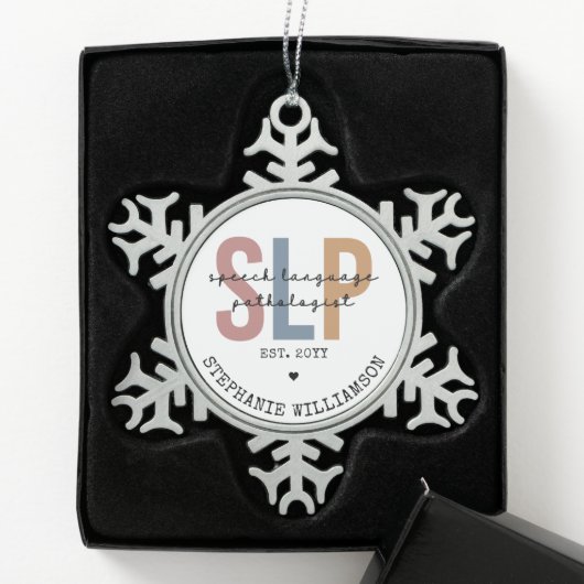 Aangepaste SLP-spraakpatholoog Speech Therapist Tin Sneeuwvlok Ornament (Kistje)