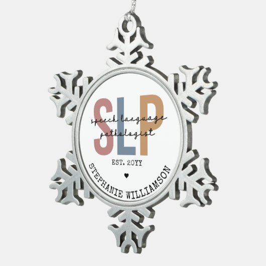 Aangepaste SLP-spraakpatholoog Speech Therapist Tin Sneeuwvlok Ornament (Rechts)