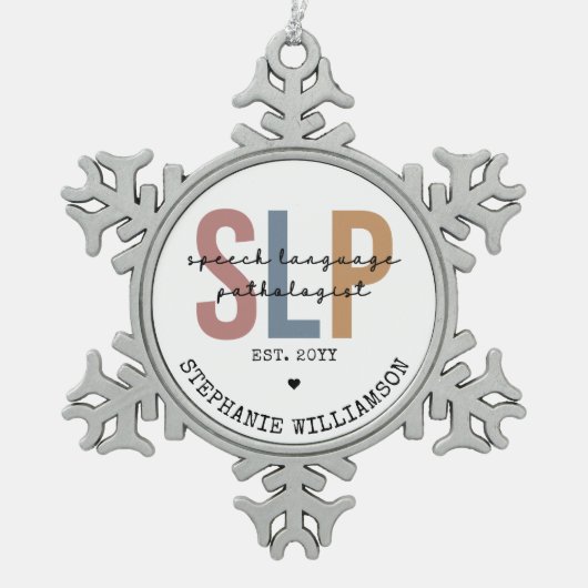 Aangepaste SLP-spraakpatholoog Speech Therapist Tin Sneeuwvlok Ornament (Voorkant)