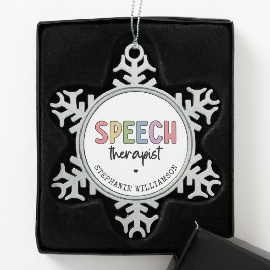 Aangepaste SLP-spraakpatholoog Speech Therapist Tin Sneeuwvlok Ornament (Kistje)
