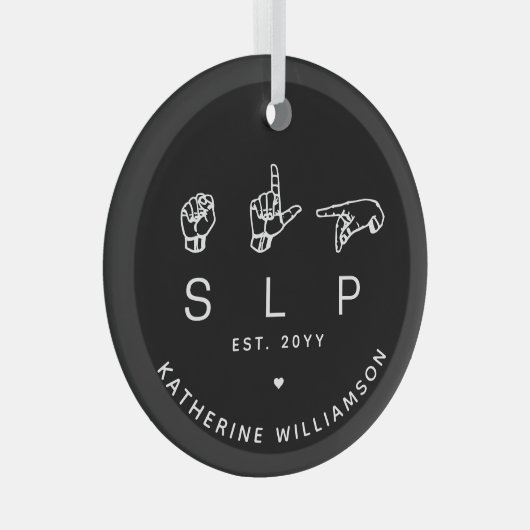 Aangepaste SLP-taaldocent Patholoog ASL Glas Ornament (Voorkant Rechts)