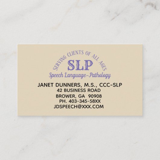 Aangepaste SLP-visitekaartjes Visitekaartje (Achterkant)