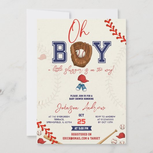Aangepaste Slumdunk Oh Boy Honkbal Baby Shower Bun Kaart (Voorkant)
