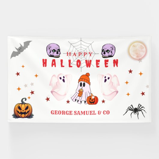 Aangepaste Small Business Logo Halloween Party Spandoek (Horizontaal)