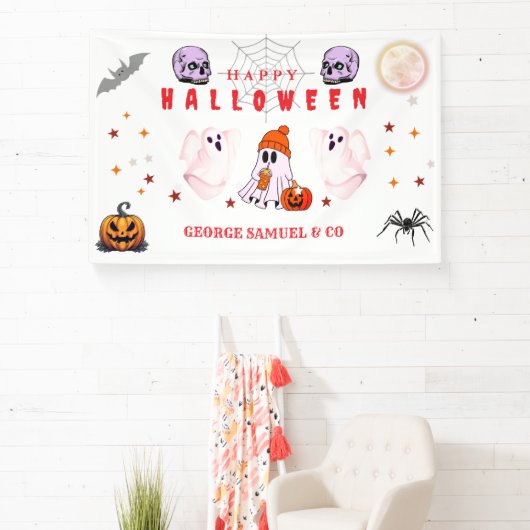 Aangepaste Small Business Logo Halloween Party Spandoek (Insitu)