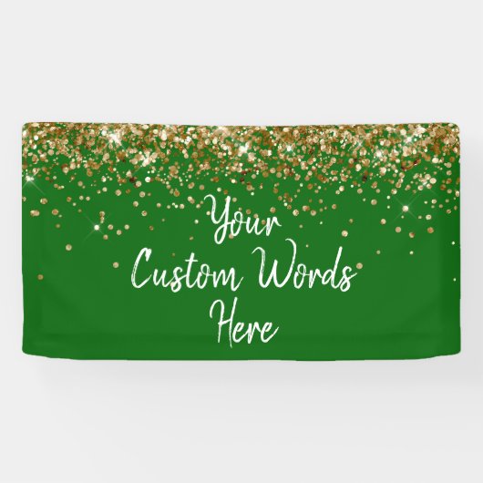 Aangepaste smaragdgroene en gouden verjaardagsfees spandoek (Horizontaal)