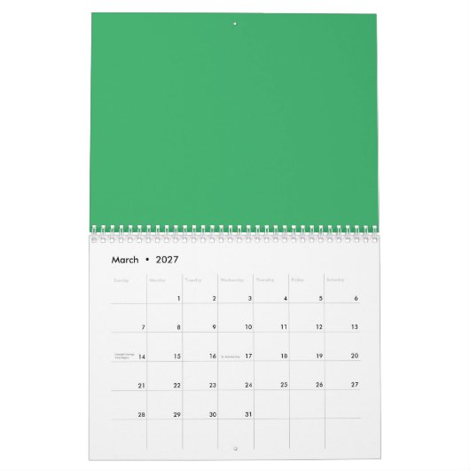 Aangepaste smaragdgroene knopspeld kalender (Mar 2027)