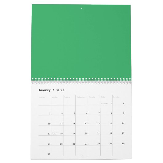 Aangepaste smaragdgroene knopspeld kalender (Jan 2027)