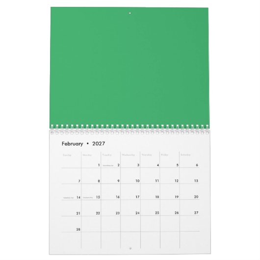 Aangepaste smaragdgroene knopspeld kalender (Feb 2027)
