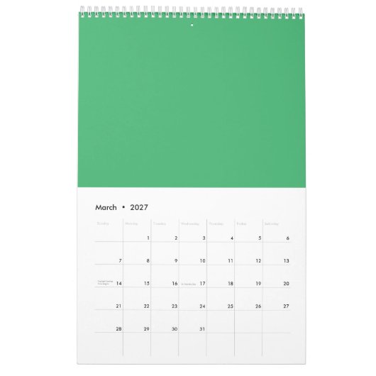 Aangepaste smaragdgroene knopspeld kalender (Mar 2027)
