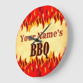 Aangepaste smeulende BBQ met rode vlammen wandklok (Hoek)