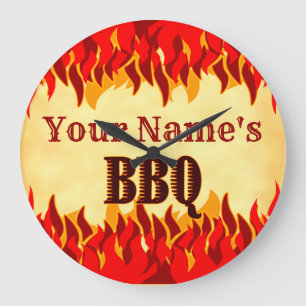 Aangepaste smeulende BBQ met rode vlammen wandklok