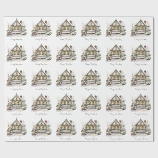 Aangepaste Sneeuw Winter Boerderij Waterverf Chris Cadeaupapier (Vlak)