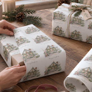 Aangepaste Sneeuw Winter Boerderij Waterverf Chris Cadeaupapier