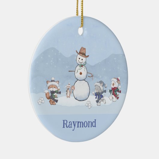 Aangepaste sneeuwbalvecht keramisch ornament (Rechts)