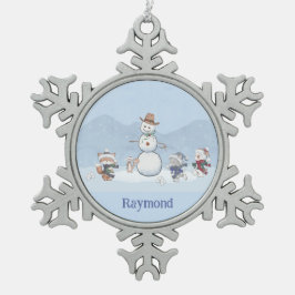 Aangepaste sneeuwbalvecht tin sneeuwvlok ornament
