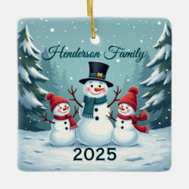Aangepaste sneeuwmannenfamilie van drie keramisch ornament