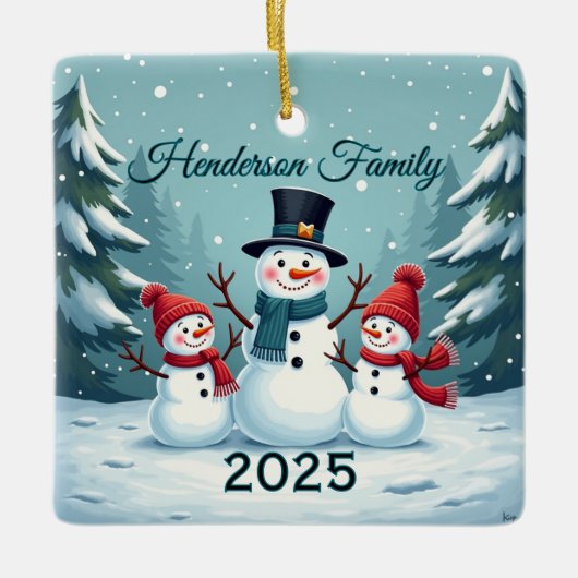 Aangepaste sneeuwmannenfamilie van drie keramisch ornament (Voorkant)