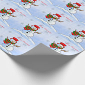 Aangepaste sneeuwpop op sneeuw en sneeuwvlokken cadeaupapier (Hoek)