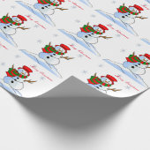 Aangepaste sneeuwpop op sneeuw en sneeuwvlokken cadeaupapier (Hoek)