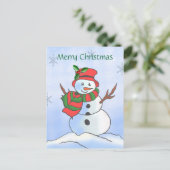 Aangepaste sneeuwpop op sneeuw en sneeuwvlokken feestdagenkaart (Staand voorkant)