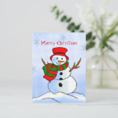 Aangepaste sneeuwpop op sneeuw en sneeuwvlokken feestdagenkaart (Staand voorkant)