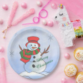 Aangepaste sneeuwpop op sneeuw en sneeuwvlokken papieren bordje (Feest)