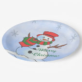 Aangepaste sneeuwpop op sneeuw en sneeuwvlokken papieren bordje (Gekanteld)