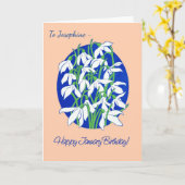 Aangepaste sneeuwval op Blue January Birthday Kaart (Gele Bloem)
