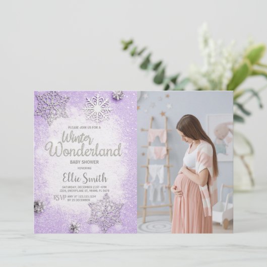 Aangepaste sneeuwvlok Baby-feestuitnodiging Kaart (Staand voorkant)