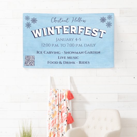 Aangepaste Sneeuwvlok Blauw QR Code Winter Festiva Spandoek (Insitu)