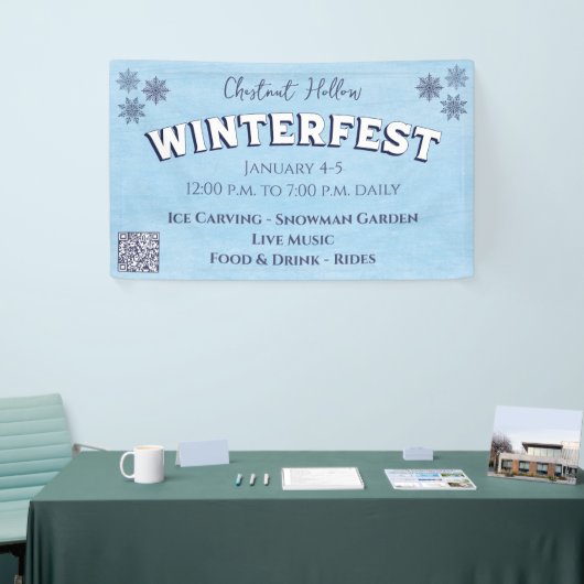 Aangepaste Sneeuwvlok Blauw QR Code Winter Festiva Spandoek (Beurs)