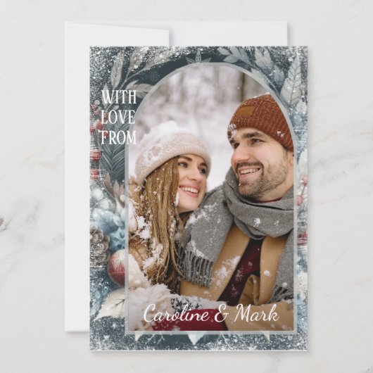 Aangepaste sneeuwvlokken & Chic Botanische Vakanti Feestdagenkaart (Voorkant)