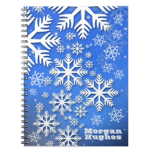 Aangepaste sneeuwvlokken en sterren Aangepaste tek Notitieboek (Voorkant)