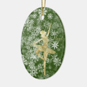 Aangepaste sneeuwvlokken Gold Foil Green Ballerina Keramisch Ornament (Links)
