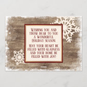 Aangepaste sneeuwvlokken & houten planken patroon feestdagenkaart (Achterkant)