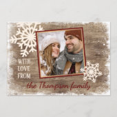 Aangepaste sneeuwvlokken & houten planken patroon feestdagenkaart (Voorkant)