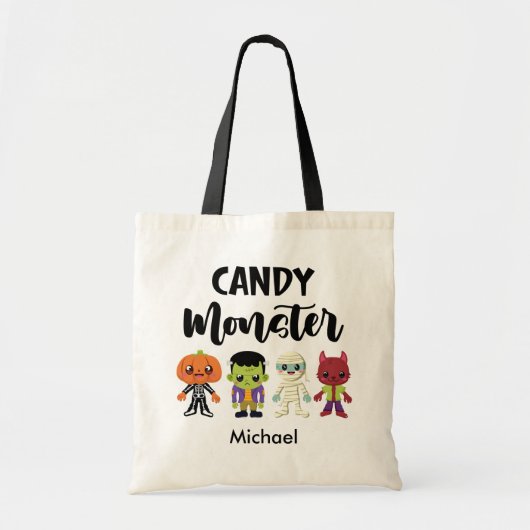 Aangepaste Snoep Monster Kinder Trick or treat Can Tote Bag (Voorkant)