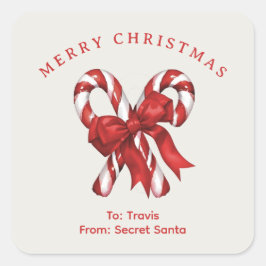 Aangepaste snoep stokken met boog Kerstmis vibe ca Vierkante Sticker