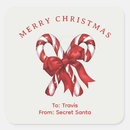 Aangepaste snoep stokken met boog Kerstmis vibe ca Vierkante Sticker (Voorkant)