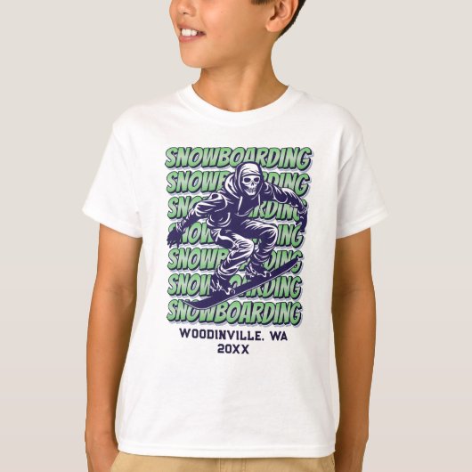 Aangepaste Snowboarding Locatie Datum Naam T-shirt (Voorkant)