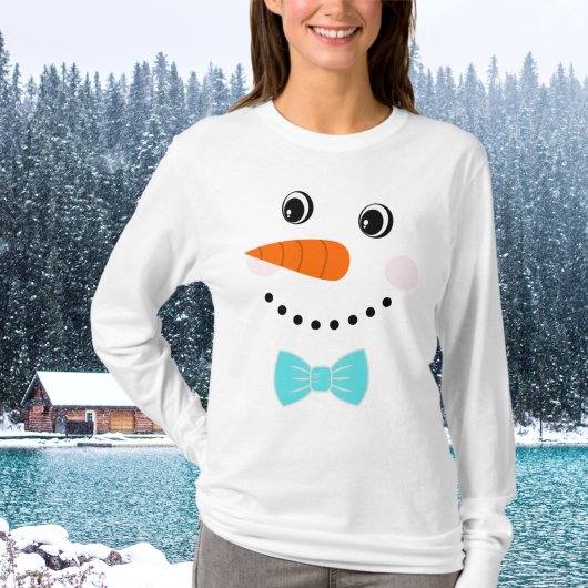 Aangepaste Snowman Blauwgroen Blue Bowtie T-shirt