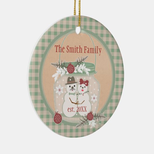 Aangepaste Snowman Couple 1e kerstfoto-versiering Keramisch Ornament (Rechts)